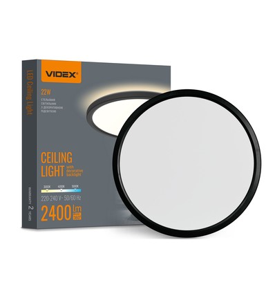 22W LED tak/vägglampa med bakljus - IP54, Svart, CCT justerbar, Ø29,3cm, 2400lm