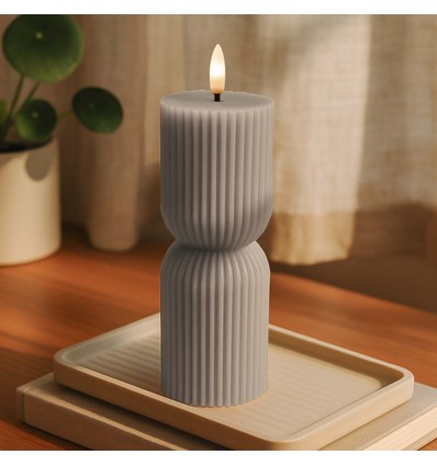 LED Timglas ljus 23cm, lågeffekt, grå - Ø7,5cm, fjärrkontroll, timer, äkta vax