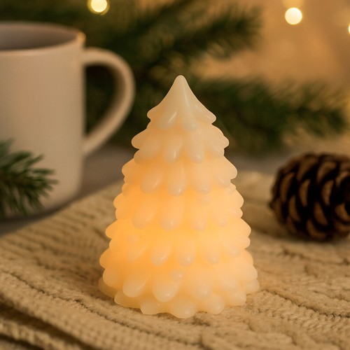 LED Julgran ljus, blinkande flameffekt, vit - Höjd 9,5cm, Ø7cm, äkta stearin