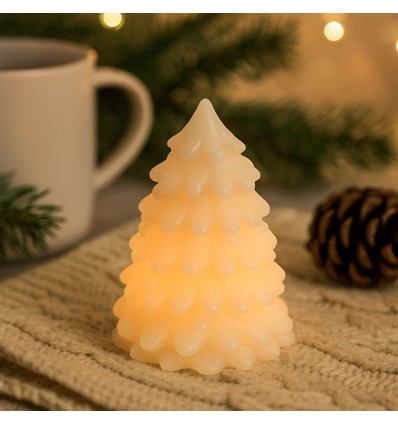 LED Julgran ljus, blinkande flameffekt, vit - Höjd 9,5cm, Ø7cm, äkta stearin