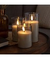 LED blockljus i gråtonat glas Ø7,5cm, 3 st, flammeffekt