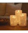 LED-blockljus 3-pack med ljusslinga, flameffekt - Ø7,5cm, 10/12,5/15cm, fjärrkontroll, timer, äkta vax