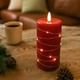 LED Blockljus med ljusslinga, 15cm hög, flameffekt - Ø7,5cm, fungerar m. fjärrkontroll (ej inkl.), äkta stearin, röd