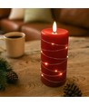 LED Blockljus med ljusslinga, 15cm hög, flameffekt - Ø7,5cm, fungerar m. fjärrkontroll, äkta stearin, röd