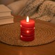 LED blockljus med ljuskedja, 10cm, flammeffekt - Ø7,5cm, fungerar m. fjärrkontroll (ej inkl.), äkta stearin, röd