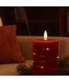 LED blockljus med ljuskedja, 10cm, flammeffekt - Ø7,5cm, röd