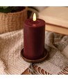LED blockljus 12,5cm, smält-look, flammeffekt - Ø7,5cm, bordeauxröd