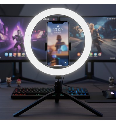 10W LED-RINGLJUS - 10 tum, med bordsstativ, 3200K-5500K