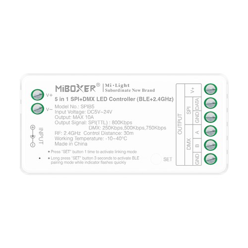 5i1 löpljus Bluetooth+DMX strip controller - RF, 12V/24V, RGB+CCT