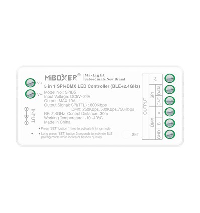 5i1 löpljus Bluetooth+DMX strip controller - RF, 12V/24V, RGB+CCT