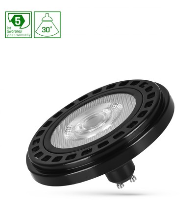 20W AR111 GU10 LED lampa, RA90 - 30°, svart hölje, 2700K, 1600lm, 5 års garanti