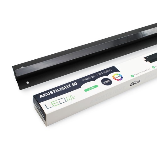LED svart Troldtekt-skena 60 cm - 30W, Akustilight, infälld, 24V