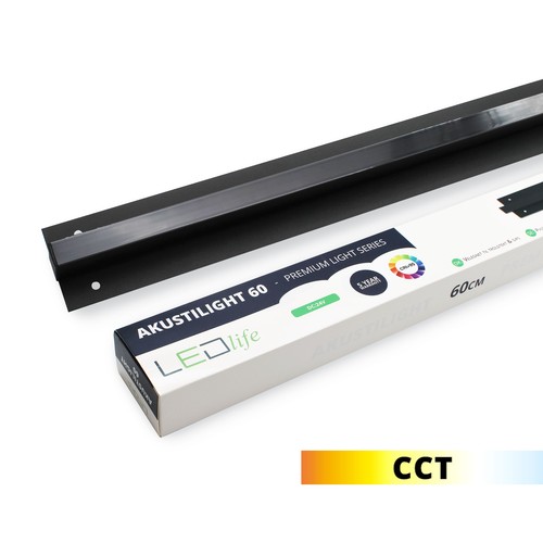 LED svart Troldtekt-skena 60 cm, CCT - 30W, Akustilight, infälld, 24V