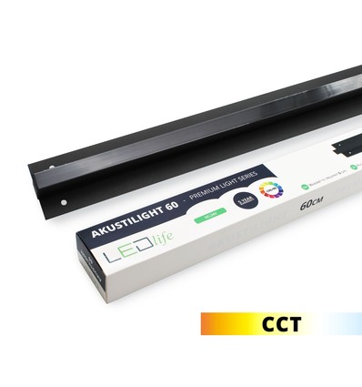 LED svart Troldtekt-skena 60 cm, CCT - 30W, Akustilight, infälld, 24V