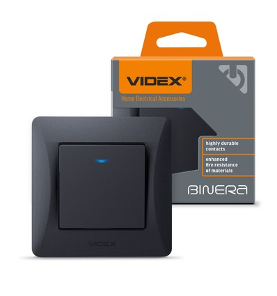 1-kanals strömbrytare med indikatorlampa - 86x86mm, IP20, svart