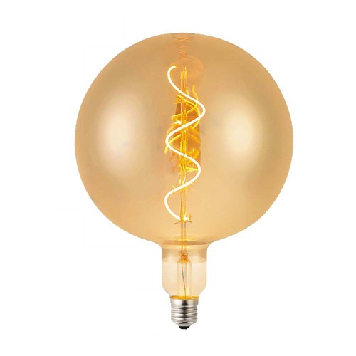 E27 4W LED filament spirallampa - G200 globe, amber glas, varmvit, 250lm