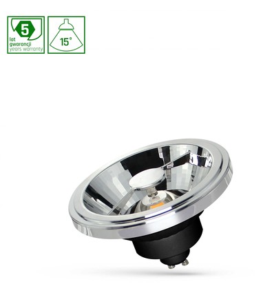 12W AR111 GU10 LED spot - 4000K, 15 grader, COB, svart, 5 års garanti
