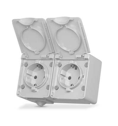 Utomhus dubbel Schuko-uttag - IP65, grå