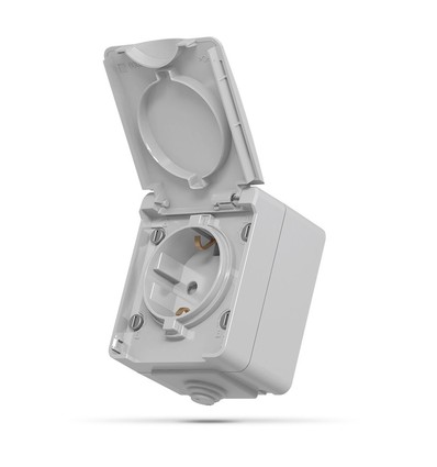 Enkel schuko-uttag - utomhus, IP65, grå