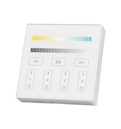 4-zon WiFi/WLAN touchpanel för LED strips - 12V/24V, vit, 86x86mm, för single color och CCT