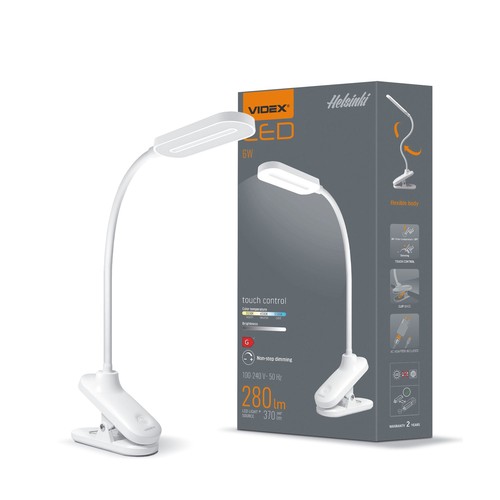 6W LED dimbar skrivbordslampa med klämma - Helsinki, 370lm, 3-steg CCT, vit, 120° ljusvinkel