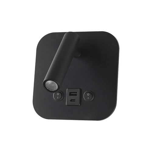 8W LED säng-vägglampa med USB-laddning - Svart, 3000K, CREE chip, USB-A och USB-C