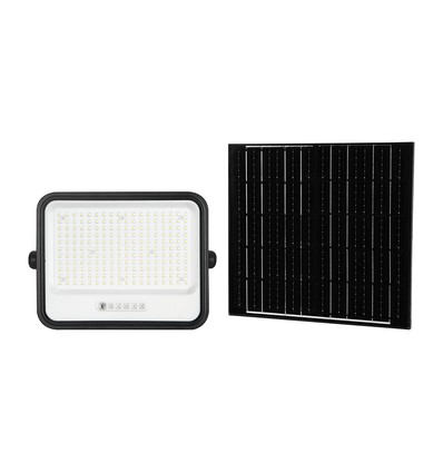 400W Solcells LED strålkastare, 7-i-1 CCT - IP65, svart, LiFePO4 batteri, inkl. solpanel och batteriindikator