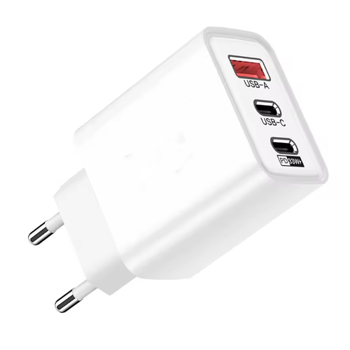 3-portars USB-laddare 65W - Vit, USB-C+USB-A, perfekt för mobil och lampor