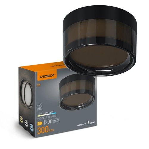 9W Rund svart bulkhead vägg/taklampa - IP65, CCT, Ø14cm