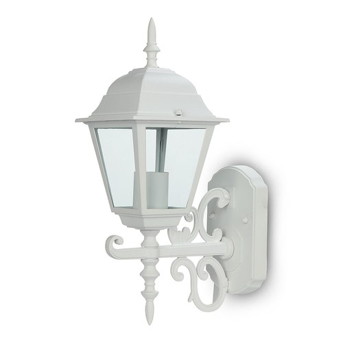 E27 utomhus vägglampa, vit - Lanterna, uppåtvänd, IP44, aluminium och glas