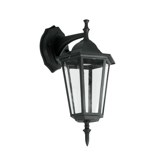 E27 utomhus vägglampa - Svart, aluminium och glas, klassisk lanterna, utan ljuskälla