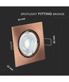 GU10 Brons infälld spotlight - Fyrkantig, hål: Ø7,4 cm, mått: 8,2 x 8,2 cm