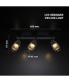 18W LED designer taklampa med 3 spots - 2160lm, 3000K, matt svart, justerbar, inkl. ljuskälla