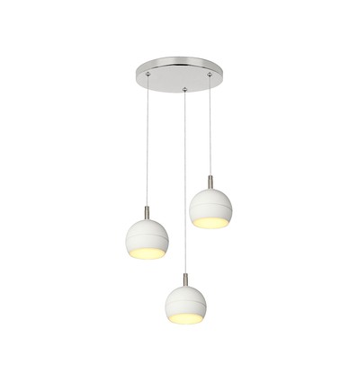 3x10W LED designer pendellampa - 3600lm, 3000K, borstad nickel, vit finish