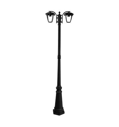 199cm 2-hövdad trädgårdslampa, E27 - Svart, aluminium, IP44 utomhus, utan ljuskälla