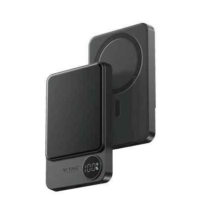 10000mAh trådlös magnetisk powerbank, 20W - Ultra-tunn, aluminium, MagSafe, digital display, space grey