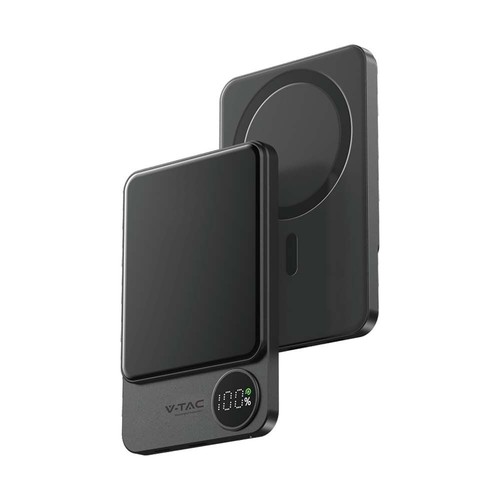 5000mAh MagSafe ultra-tunn powerbank i aluminium, 20W - Space Grey, trådlös snabbladdning, digital display, USB-C in/utgång