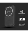 10000mAh magnetisk trådlös powerbank, 20W - Svart, inkl. metallring