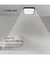 24W LED taklampa, kvadratisk - 2500lm, IP44, svart kant, 6500K