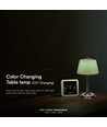 1,5W LED bordslampa, 3-i-1 - Krom/Ljusgrön, touch dimbar, laddningsbar, USB-C, Ø14x28 cm