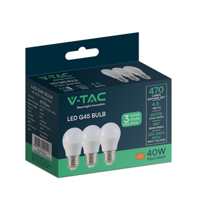 3 st. E27 4,5W LED klotlampor - G45, 4000K, vitt glas, 3-pack