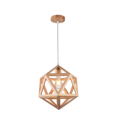 Ø30cm Designer pendelupphäng i trälook - E27 sockel, geometrisk design, max. 60W, utan ljuskälla