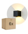 6-pack 6W CUBIC PRO vägglampa - IP65, svart, vidarekoppling, justerbar, fyrkantig, upp/ner, inne/ute, inkl. ljuskälla