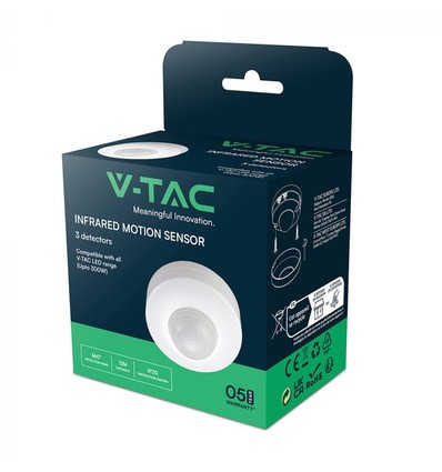 V-Tac rörelsesensor LED-vänlig, vit, PIR infraröd