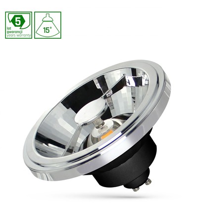 12W AR111 GU10 LED lampa - 15°, 860lm, 4000K, svart, 5 års garanti
