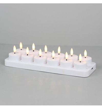 12-pack vita LED-värmeljus inkl. laddningsbas - Inkl. fjärrkontroll, timer