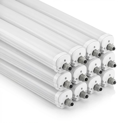 12 st. V-Tac vattentät 36W komplett LED-armatur - 120 cm, 120lm/W, överkopplingsbar, IP65, 230V