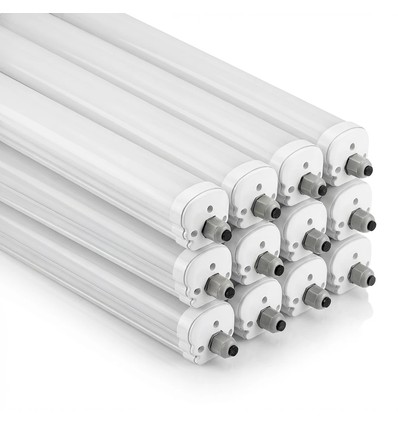 12 st. V-Tac vattentät 36W komplett LED-armatur - 120 cm, 120lm/W, överkopplingsbar, IP65, 230V