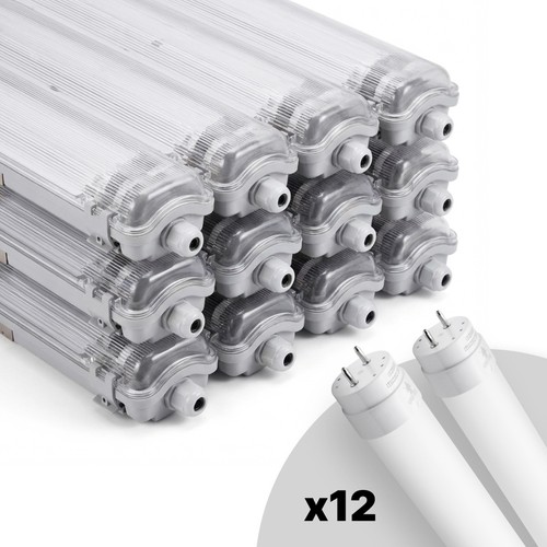 12 st. Limea T8 LED dubbelarmatur - Inkl. 24x18,5W 120cm LED-lysör, IP65 vattentät