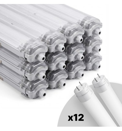 12 st. Limea T8 LED dubbelarmatur - Inkl. 24x18,5W 120cm LED-lysör, IP65 vattentät